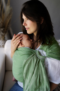 Sling cu inele Linen Whisper mărimea M – cu in, verde, model subtil cu spice de iarbă