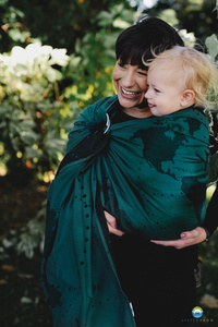 Sling cu inele Teal Wanderlust mărimea S – negru și teal, cu model hartă a lumii