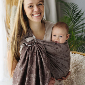 Sling cu inele Linen Joy of Life mărimea M (2 m) – cu in, model maro cu colibri