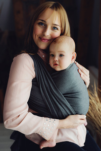 Eșarfă port-bebe țesută Slate Moonstone mărimea 6 – negru și ecru, minimalistă