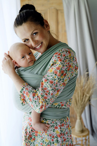 Wrap elastic Salvia – eșarfă din bumbac verde salvie pentru bebeluși de la naștere