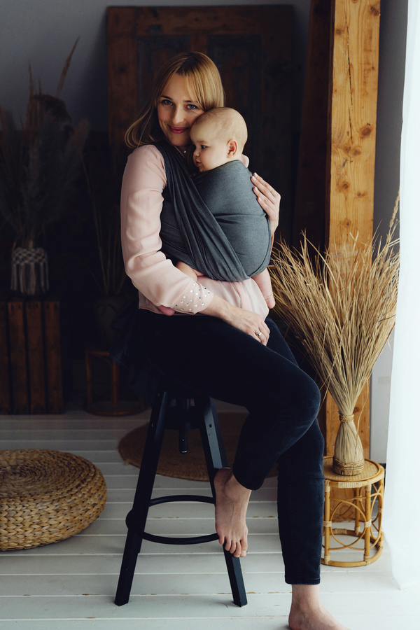Eșarfă port-bebe țesută Slate Moonstone mărimea 6 – negru și ecru, minimalistă