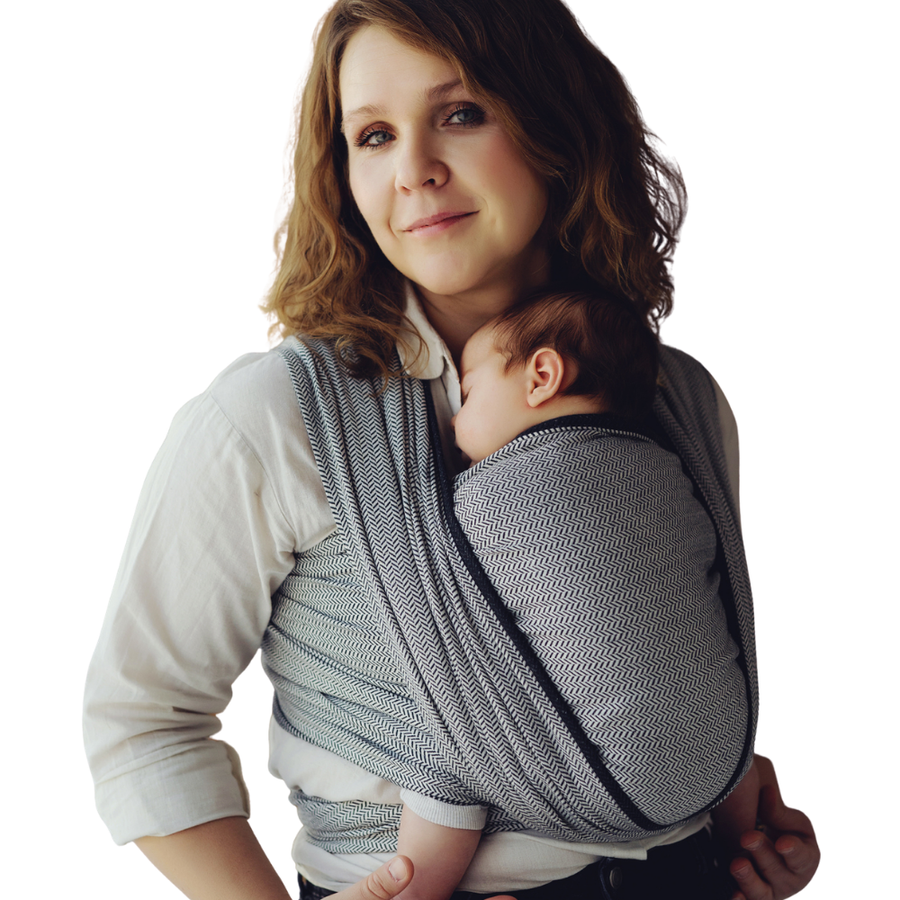 Tragetuch Zen Path - Größe 4 – Schwarz-Weiß gewebtes Babytragetuch mit recycelter Baumwolle