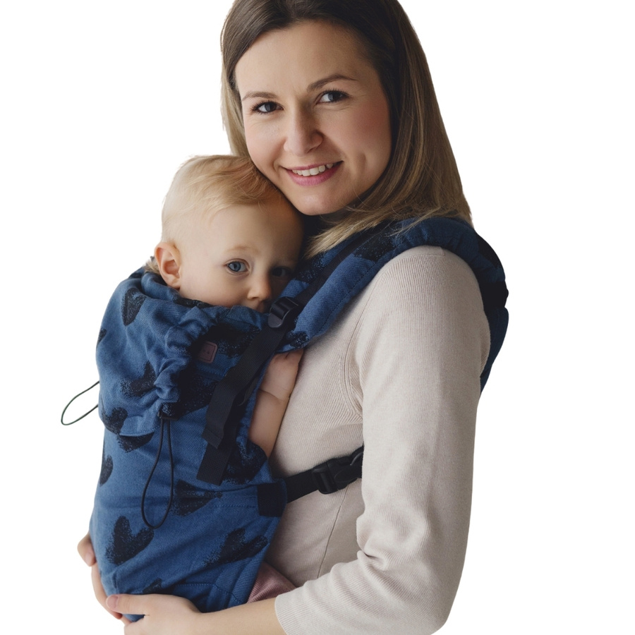 Blue Ergonomic Baby Carrier Prime Infinity Love – Black Hearts