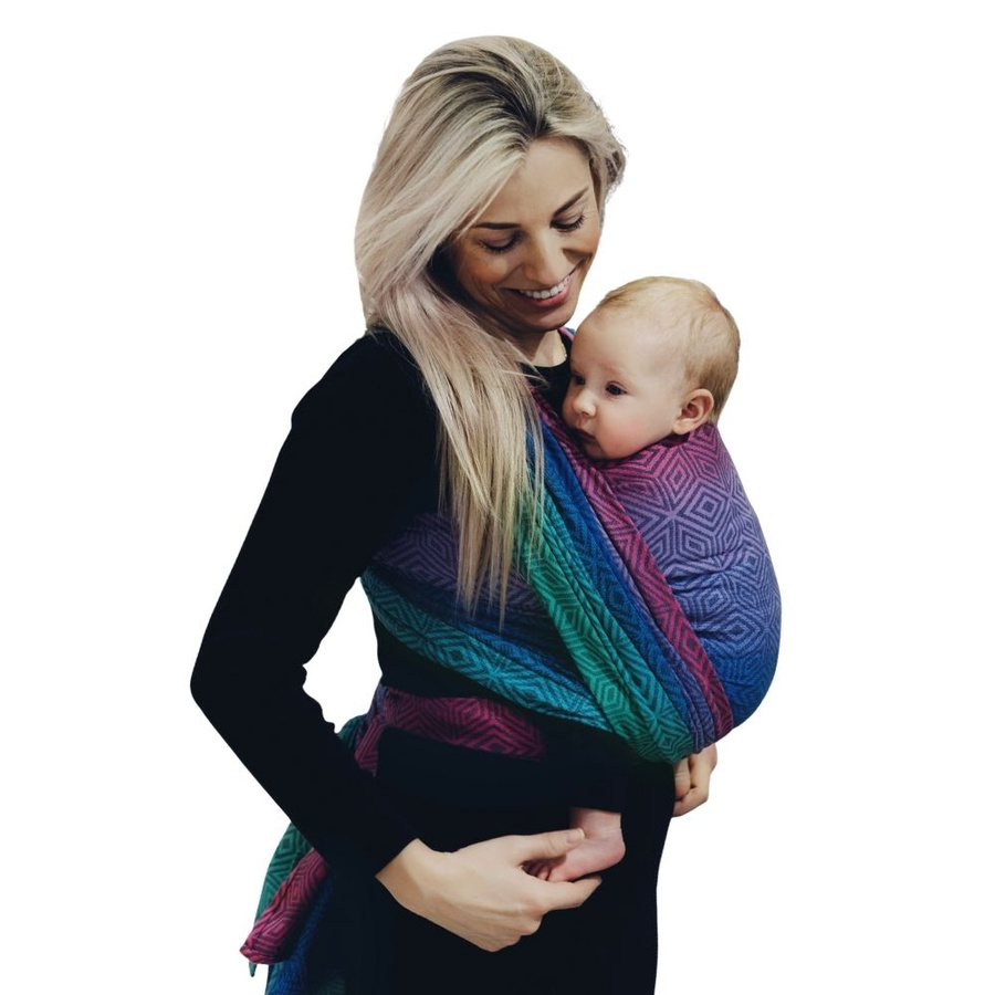 Eșarfă port-bebe țesută TENCEL™ Aurora Cube mărimea 5 – multicoloră, cu model geometric