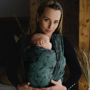 Eșarfă port-bebe țesută TENCEL™ Joy of Life mărimea 5 – model jacquard cu colibri și flori de crin