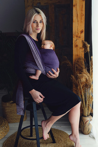 Eșarfă port-bebe țesută TENCEL™ Iris Cube mărimea 4 – mov, negru și gri
