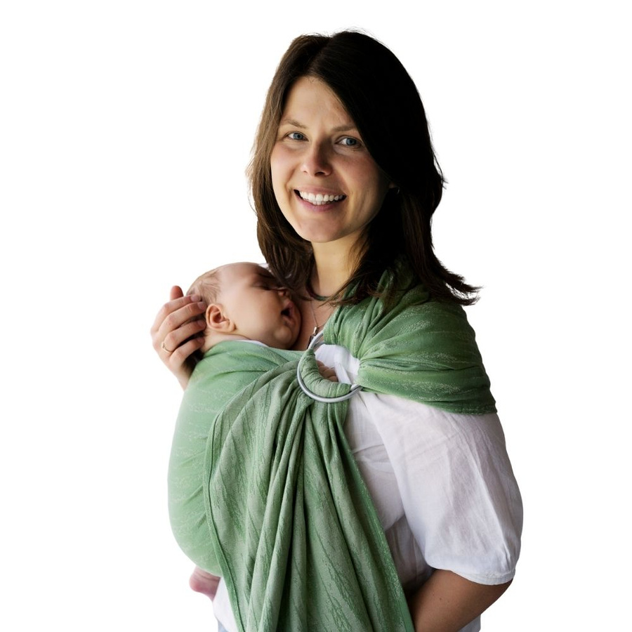 Sling cu inele Linen Whisper mărimea M – cu in, verde, model subtil cu spice de iarbă
