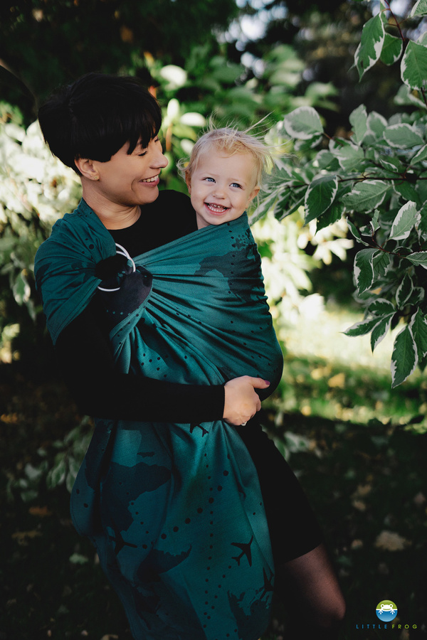 Sling cu inele Teal Wanderlust mărimea S – negru și teal, cu model hartă a lumii