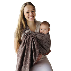 Sling cu inele Linen Joy of Life mărimea M (2 m) – cu in, model maro cu colibri