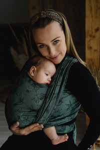 Eșarfă port-bebe țesută TENCEL™ Joy of Life mărimea 7 – model jacquard cu colibri și flori de crin