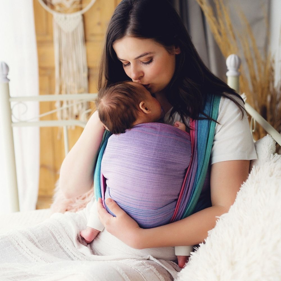 Bamboo Zircon – atmungsaktives, buntes Tragetuch zum Babytragen, Größe 6