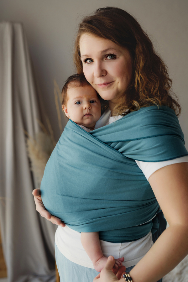 Stretchy Baby Wrap Deep Water – Dark Turquoise Cotton Baby Sling from Birth
