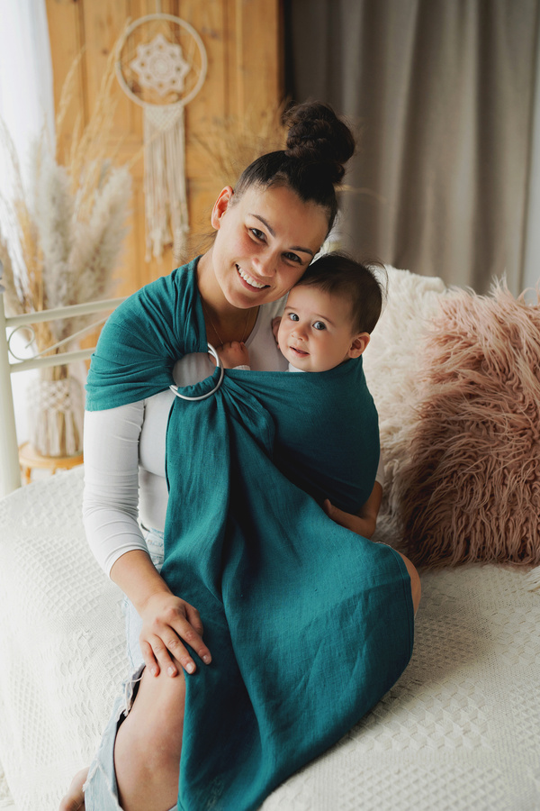 Sling cu inele Pure Linen Deep Aqua mărimea M – turcoaz închis, din 100% in