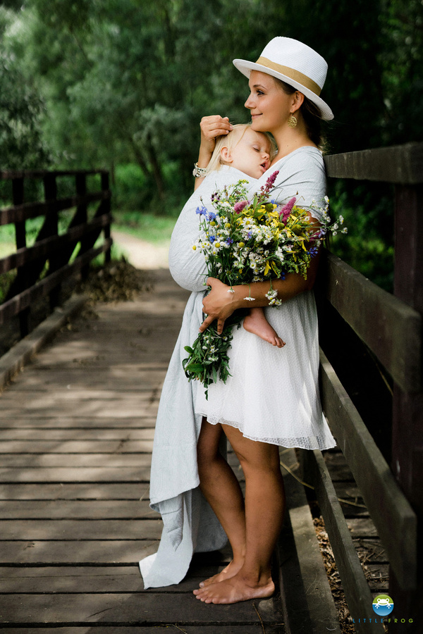 Eșarfă port-bebe țesută Linen Silver Wildness mărimea 7 – alb și gri, cu in