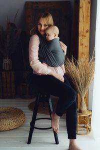 Eșarfă port-bebe țesută Slate Moonstone mărimea 6 – negru și ecru, minimalistă