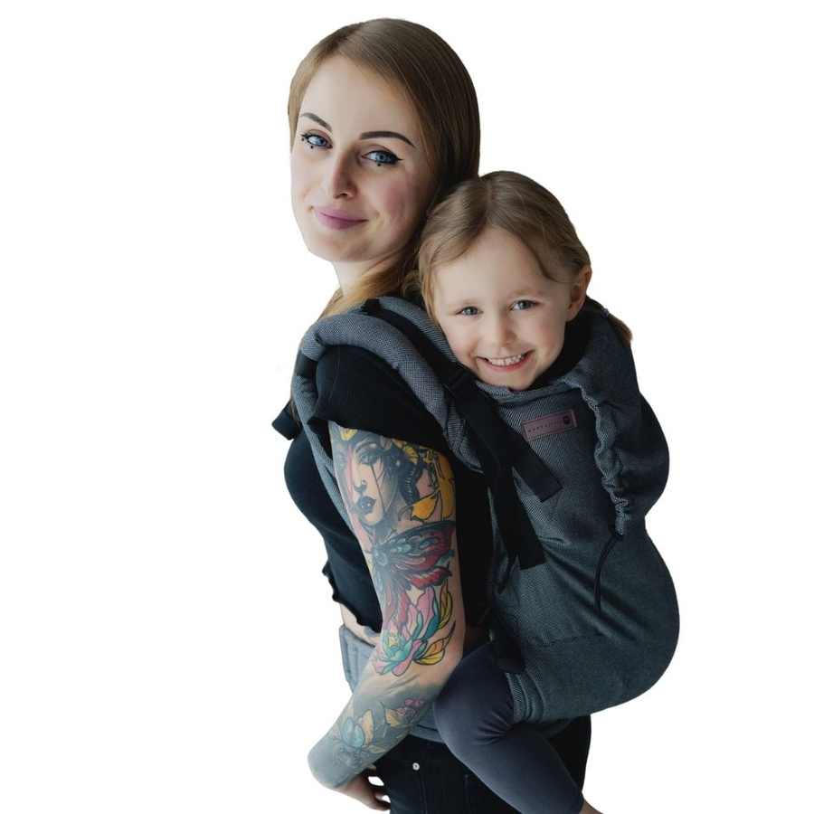 Marsupiu Preschooler Slate Moonstone – gri și negru, ergonomic pentru copii de 2–6 ani