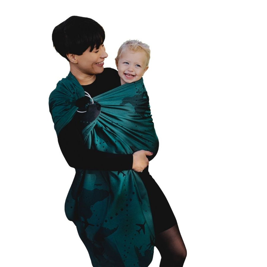 Sling cu inele Teal Wanderlust mărimea S – negru și teal, cu model hartă a lumii
