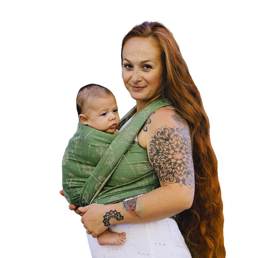 Eșarfă port-bebe țesută Linen Lightness mărimea 4 – cu in, model delicat cu păpădii