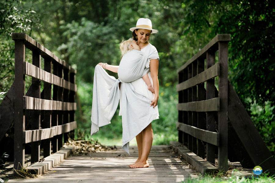 Eșarfă port-bebe țesută Linen Silver Wildness mărimea 7 – alb și gri, cu in