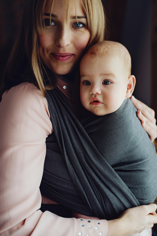 Eșarfă port-bebe țesută Slate Moonstone mărimea 6 – negru și ecru, minimalistă