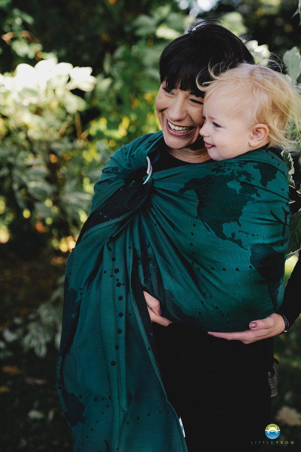 Sling cu inele Teal Wanderlust mărimea S – negru și teal, cu model hartă a lumii