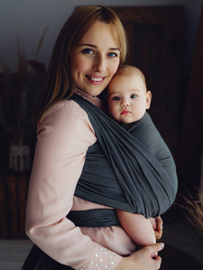 Eșarfă port-bebe țesută Slate Moonstone mărimea 7 – negru și ecru, minimalistă