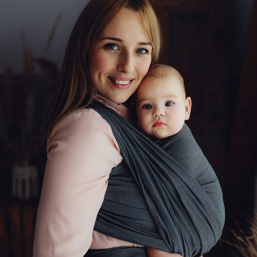 Eșarfă port-bebe țesută Slate Moonstone mărimea 6 – negru și ecru, minimalistă